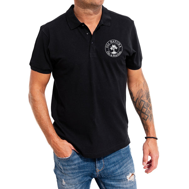 Schwarzes Polo-Shirt mit gesticktem OLI-Logo