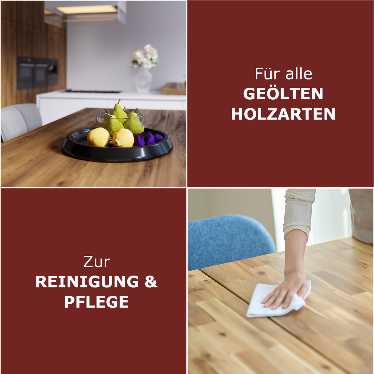 Das OLI-NATURA Pflegeset ist ein Komplettset für die Reinigung und Pflege geölter Holzoberflächen