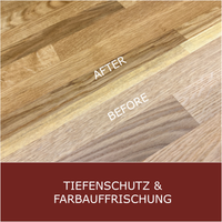 Das OLI-NATURA Pflegeöl frischt die natürliche Holzfarbe wieder auf und erneuert die Schutzwirkung. 