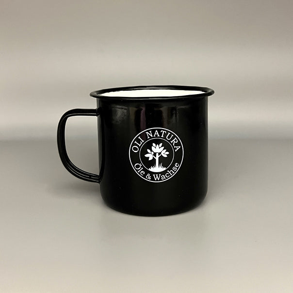 Retro Emaillebecher mit Oli-Logo