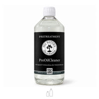 OLI NATURA® PreOilCleaner in der transparenten 1-Liter-Flasche mit schwarzem Etikett zur Holzvorbehandlung vor dem Ölen