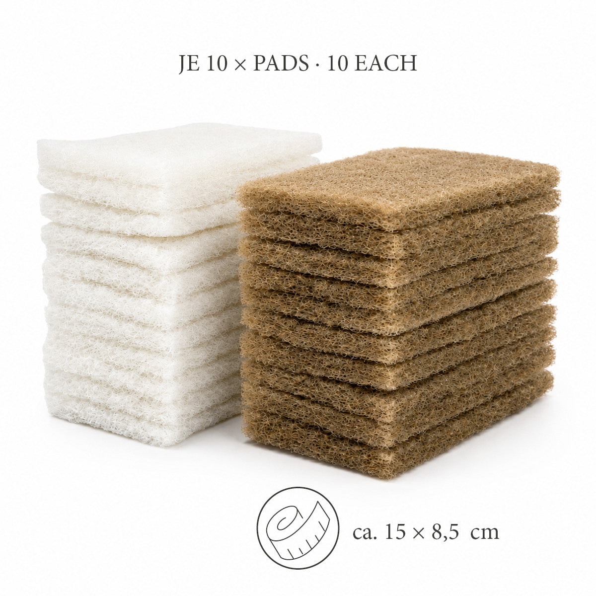 Je 10 beige Massierpads und weiße Polierpads für Holzöl, jeweils ca. 15 × 8,5 cm.