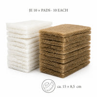 Je 10 beige Massierpads und weiße Polierpads für Holzöl, jeweils ca. 15 × 8,5 cm.