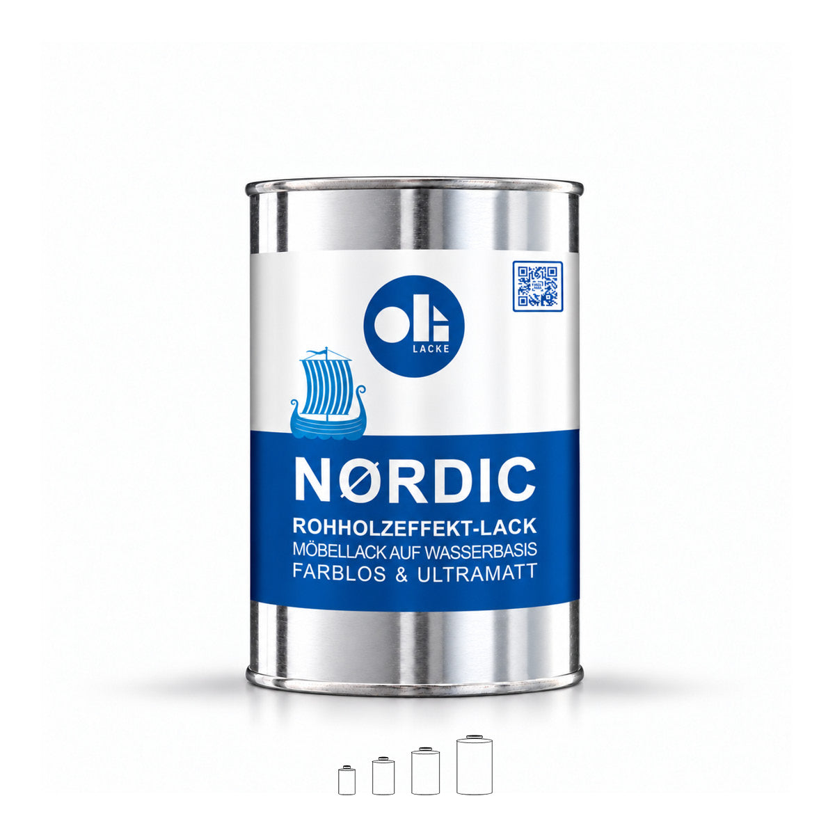 OLI LACKE NORDIC Rohholzeffekt-Lack, farblos und ultramatt, im 1-Liter-Weißblechgebinde vor weißem Hintergrund