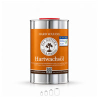OLI NATURA® Hartwachsöl im 1-Liter-Metallgebinde mit orangefarbenem Etikett und ECARF-Siegel, freigestellt.