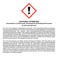 Gefahrenkennzeichnung für OLI-NATURA Hardener mit GHS07-Piktogramm und Sicherheitshinweisen auf Deutsch und Französisch