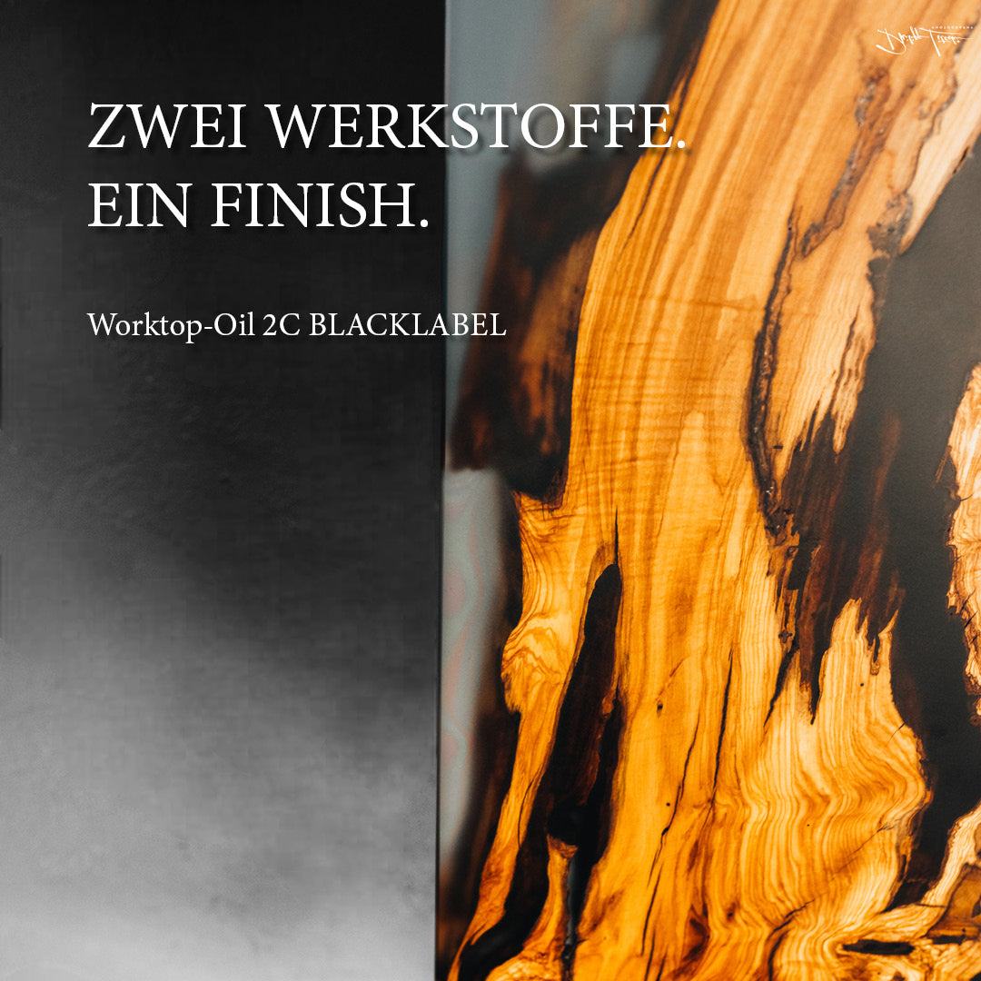 Holz und Epoxidharz mit einheitlichem mattem Finish nach der Behandlung mit Worktop-Oil 2C