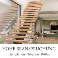 Scandic-Oil mit H2O-Hardener für Tischplatten, Treppen und stark beanspruchte Holzflächen