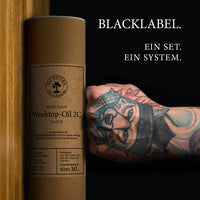 Worktop-Oil 2C BLACKLABEL Set mit 500 ml Öl und 100 ml Hardener für Holz und Epoxidharz