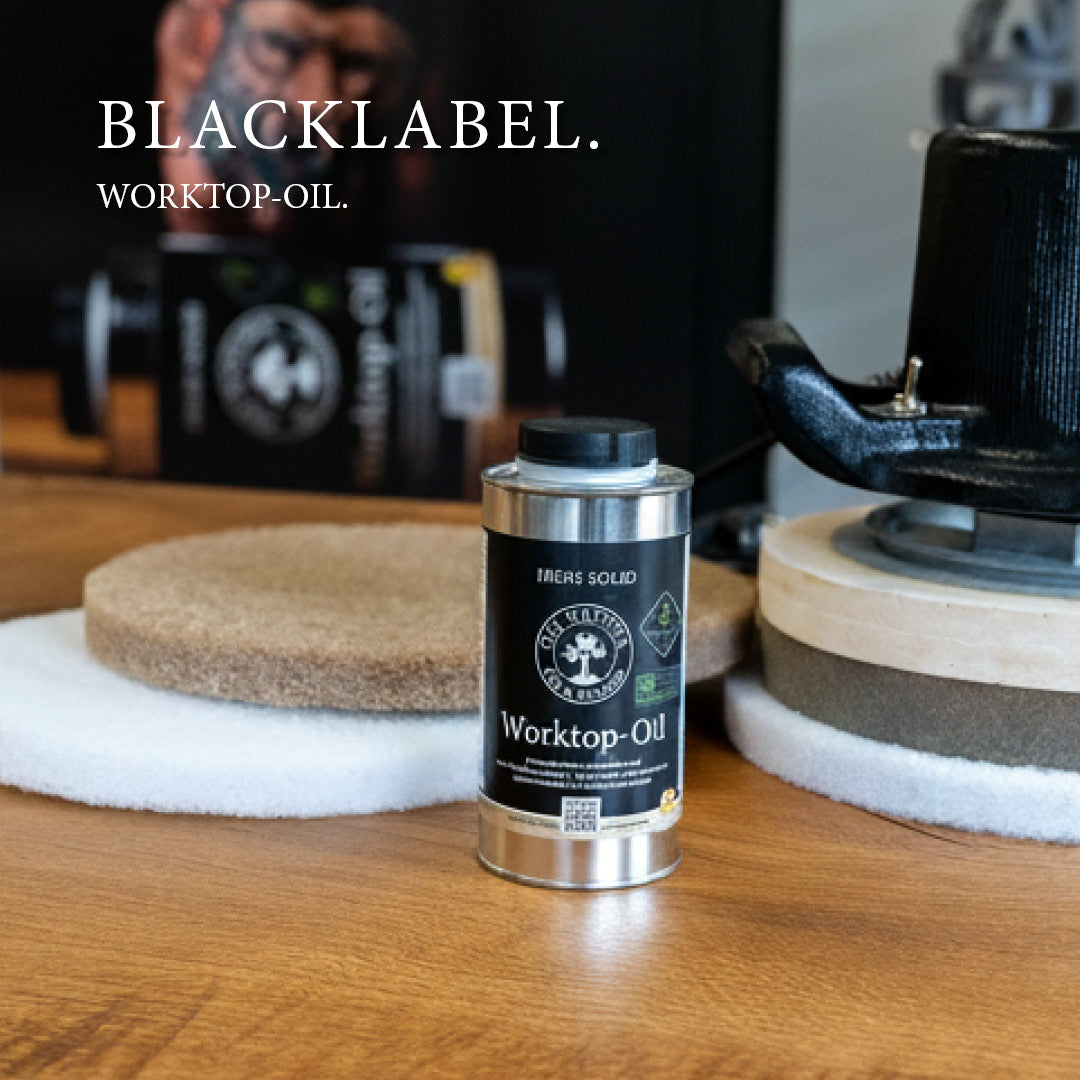OLI-NATURA Worktop-Oil BLACKLABEL Arbeitsplattenöl für Tische, Arbeitsplatten und Möbel aus Holz in der Werkstatt